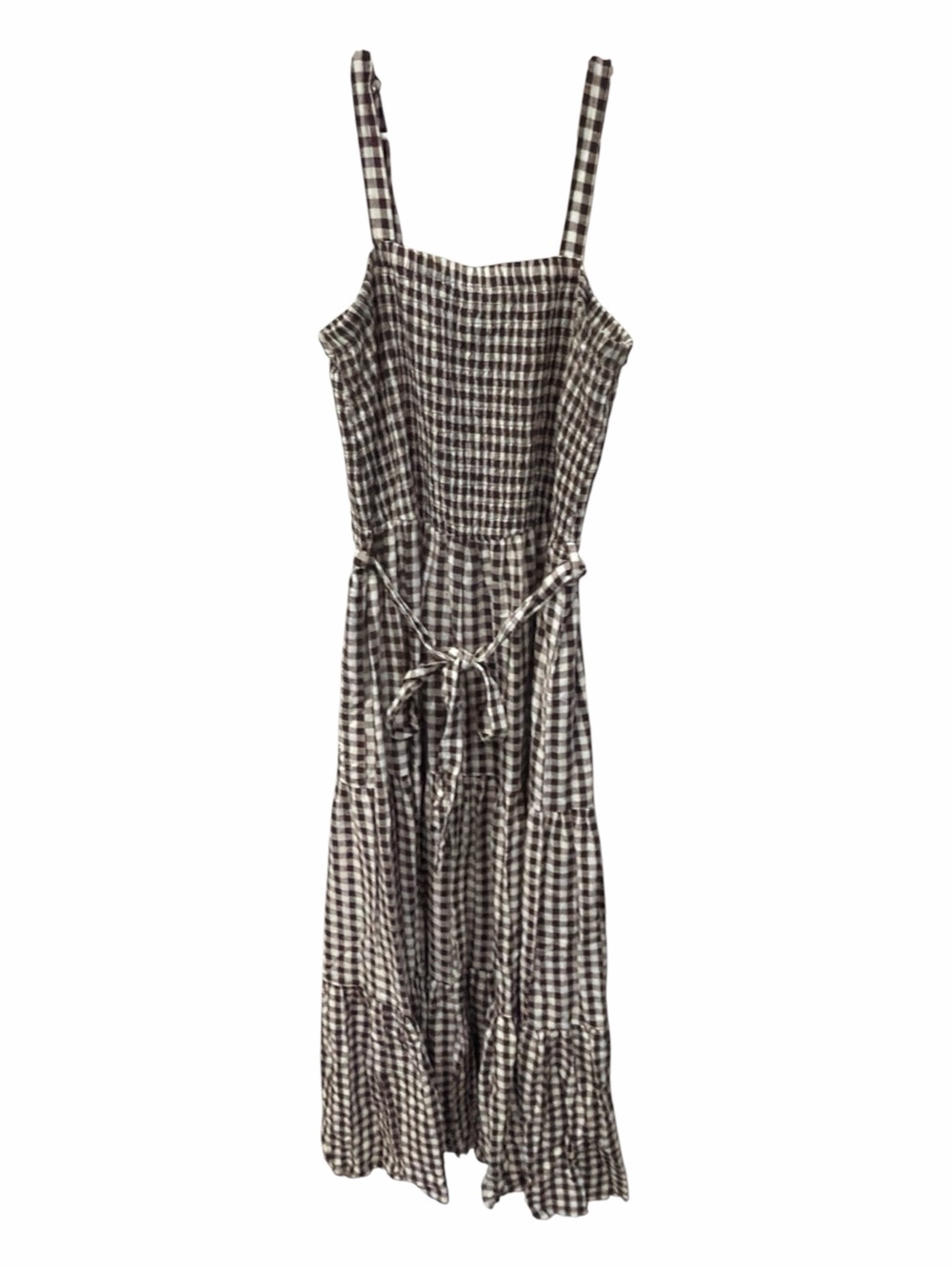 Gingham Tie-Waist Maxi Sundress - Brown/White - Picture 2 of 6